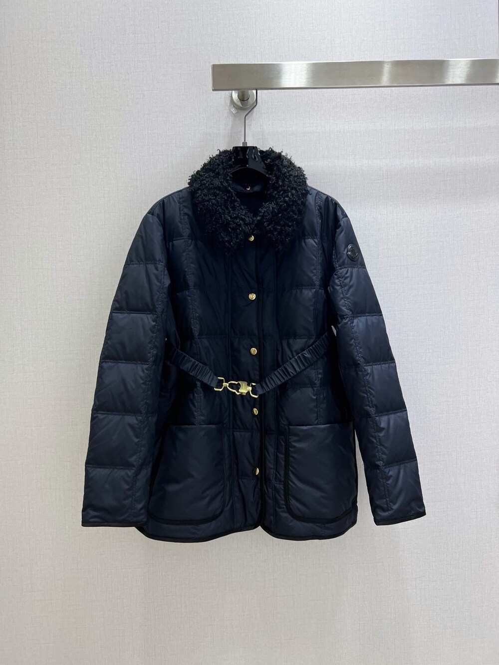 Moncler Cinched‑Waist Square‑Quilted Puffer Jacket